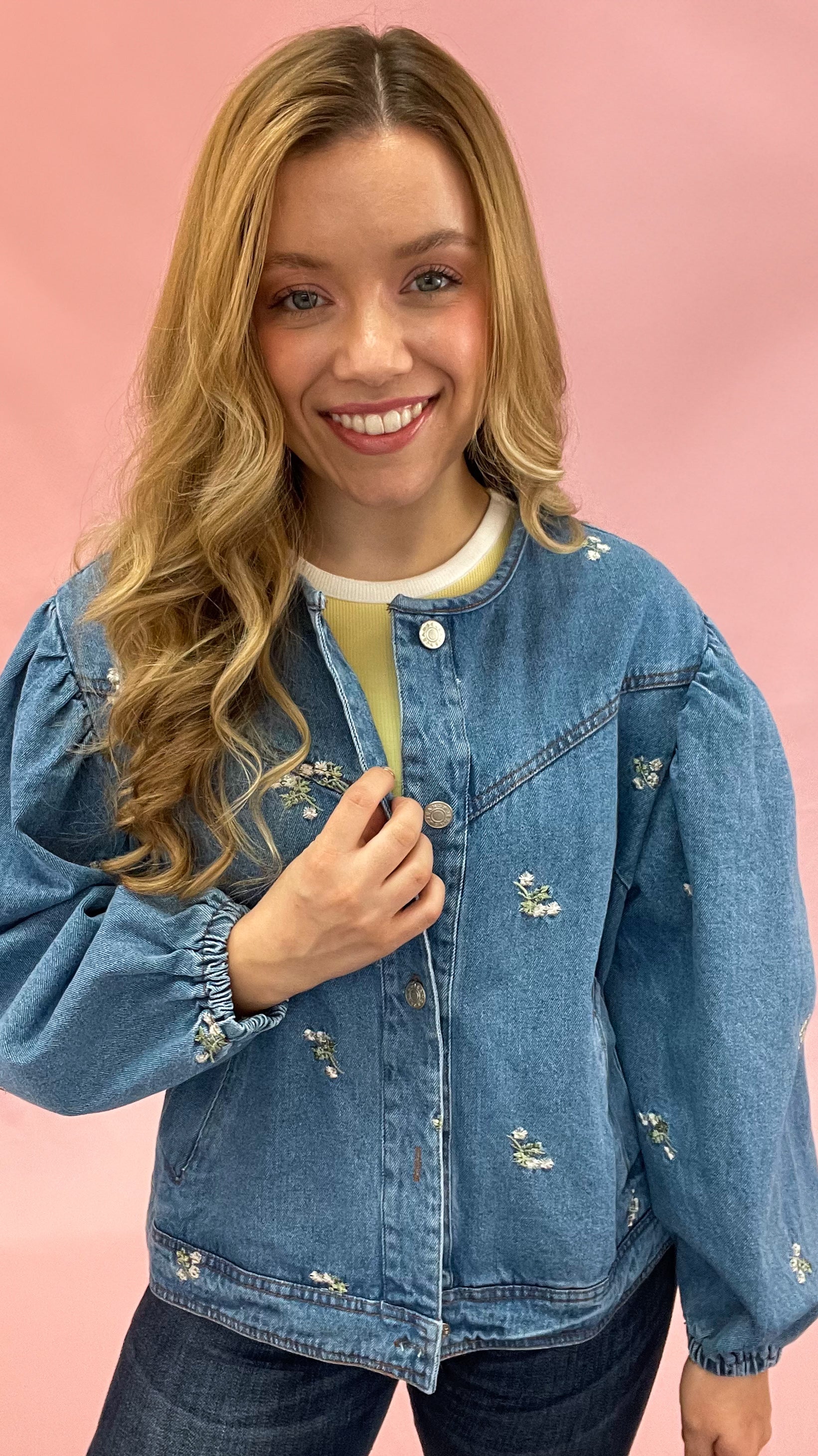 April Showers Floral Embroidered Denim Jacket