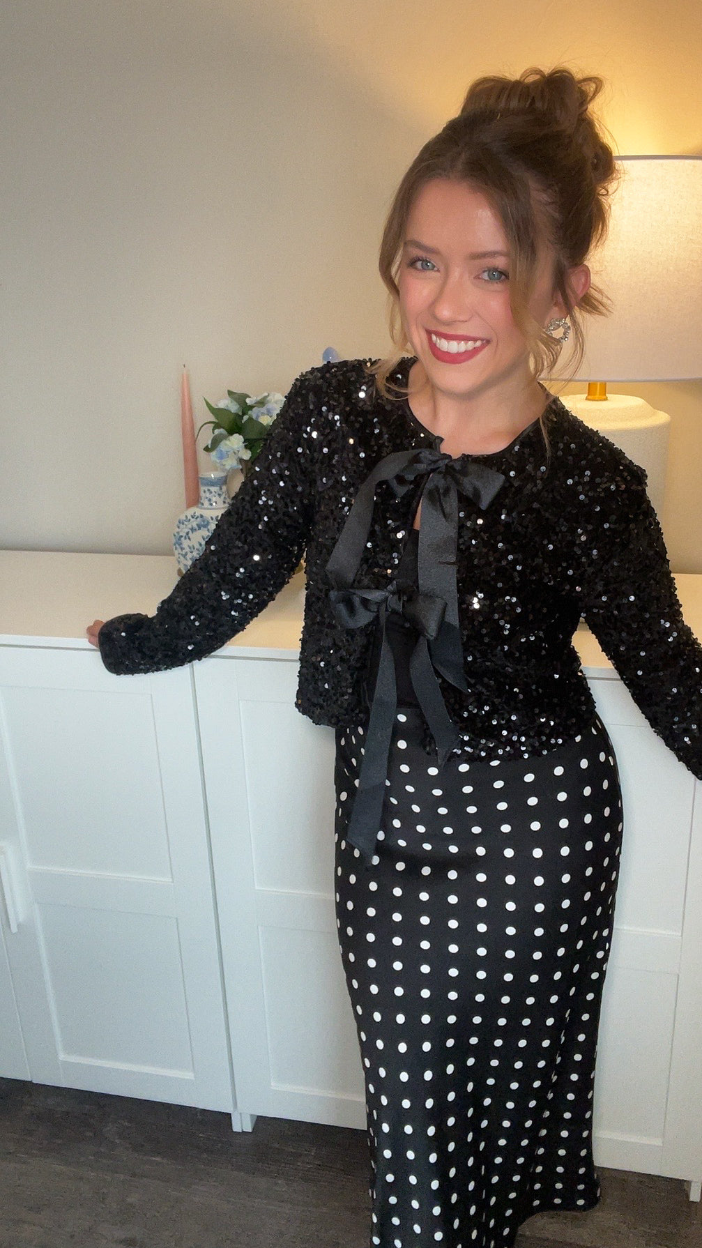 The Holiday Polka Dot Satin Midi Skirt