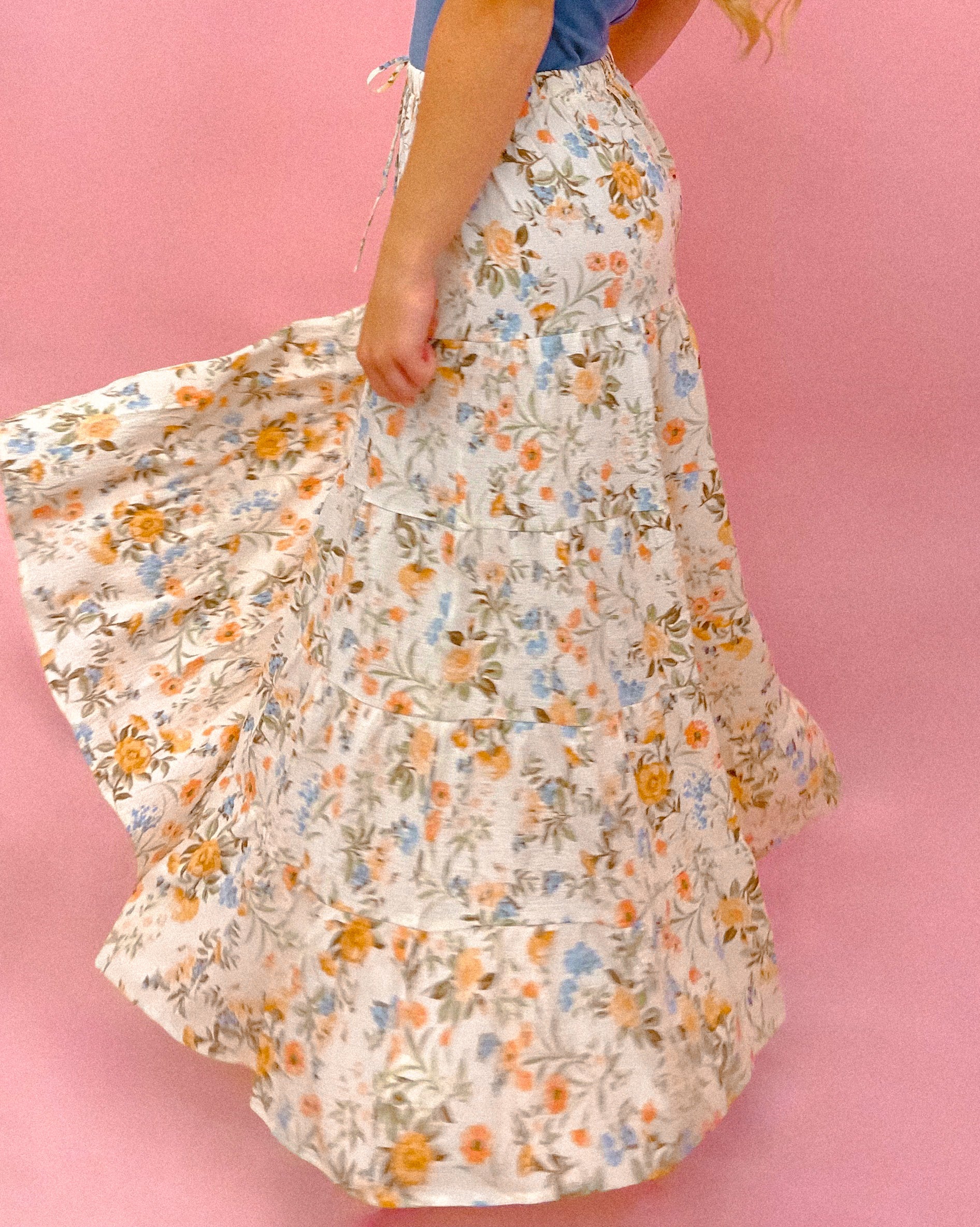 Blossom Boho Tiered Floral Maxi Skirt