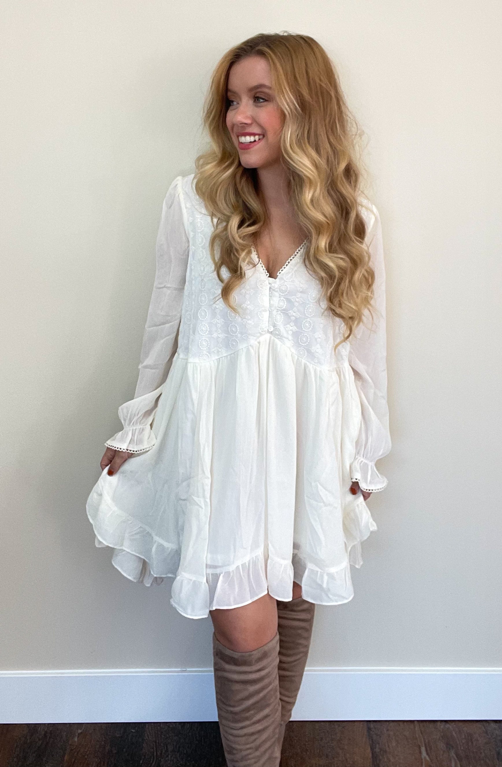 Leann Lace V-Neck Mini Dress