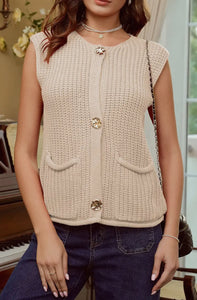 Reindeer Games Sleeveless Knit Button Cardigan