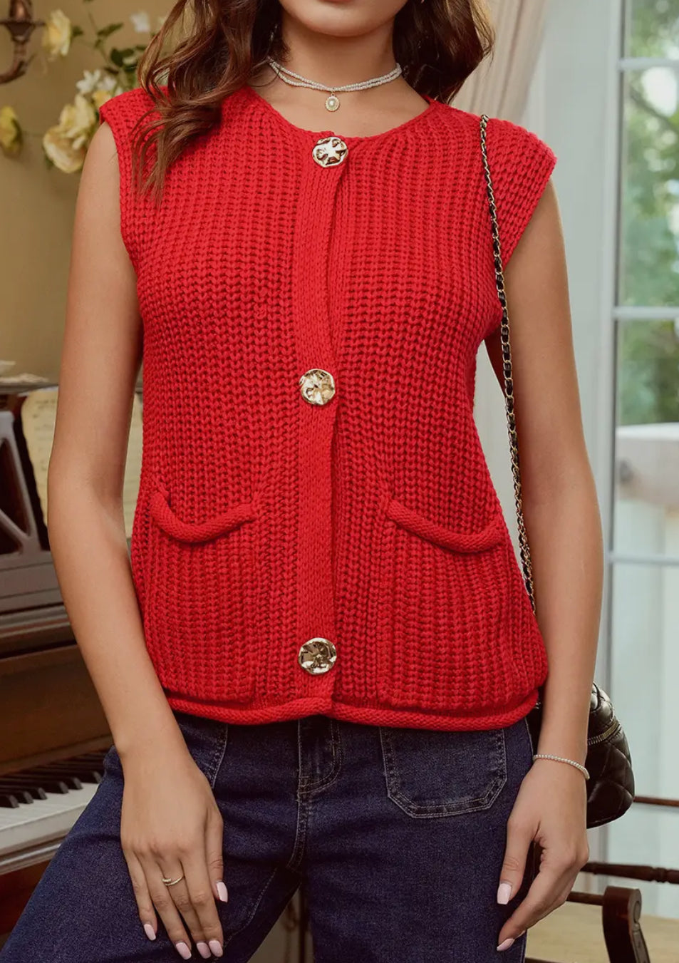 Reindeer Games Sleeveless Knit Button Cardigan