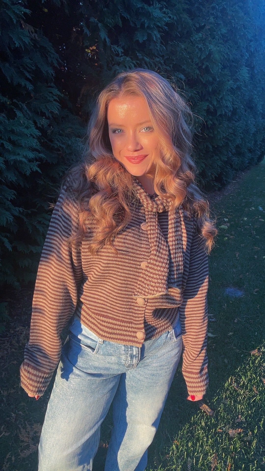 Tallulah Tie Neck Striped Cardigan Sweater