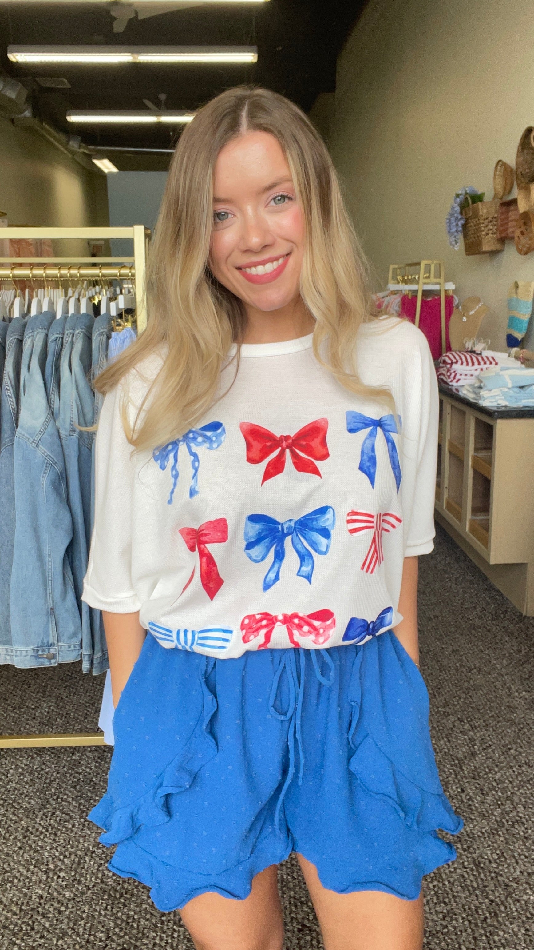 Red, White & Bows Oversized Graphic Tee