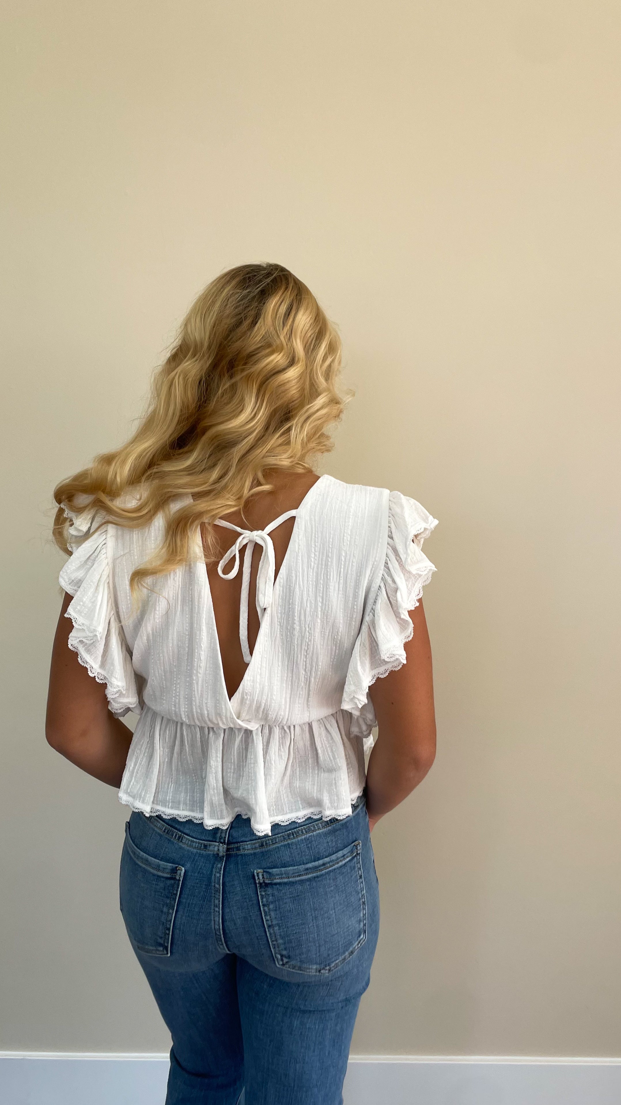 Ella Flutter Sleeve Open Back Blouse