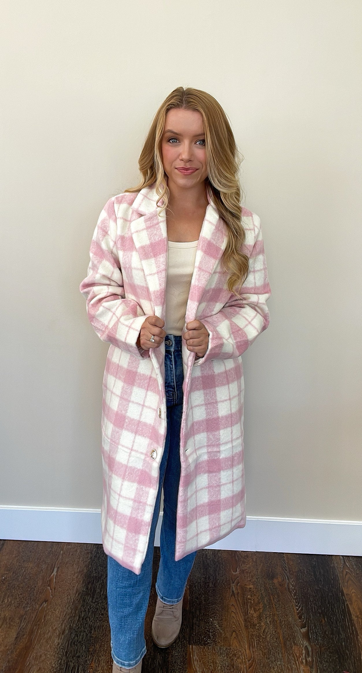 Hannah Pink Plaid Wool Coat