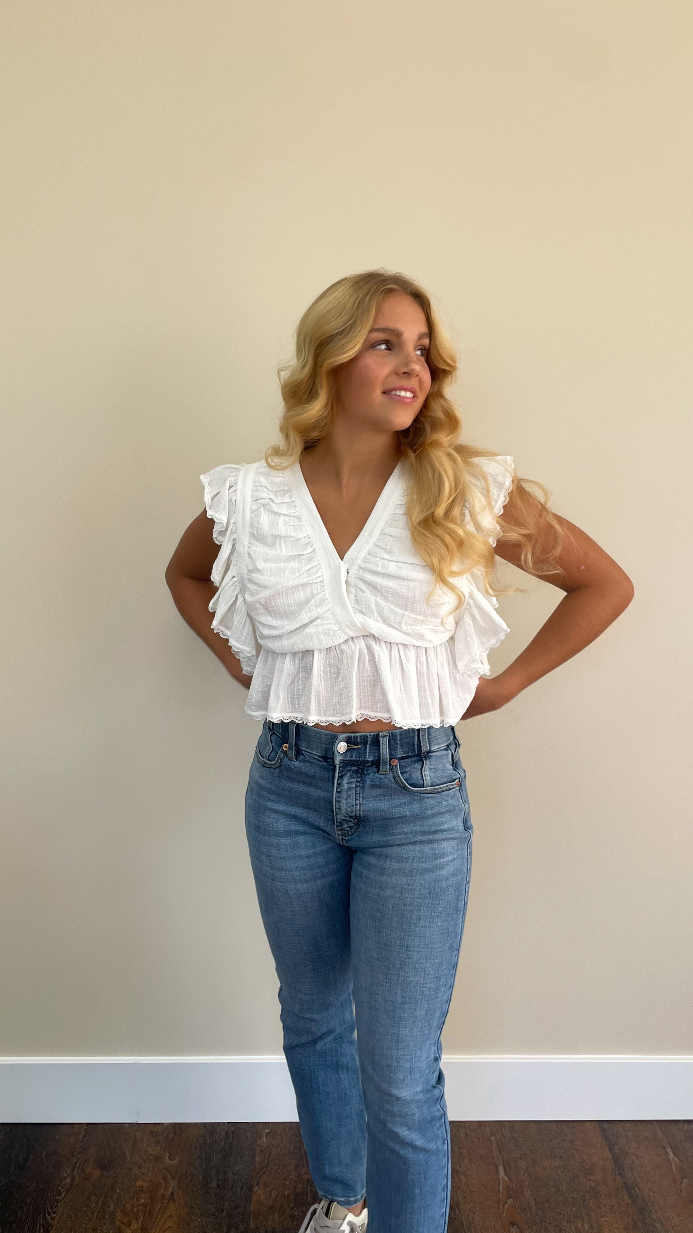 Ella Flutter Sleeve Open Back Blouse