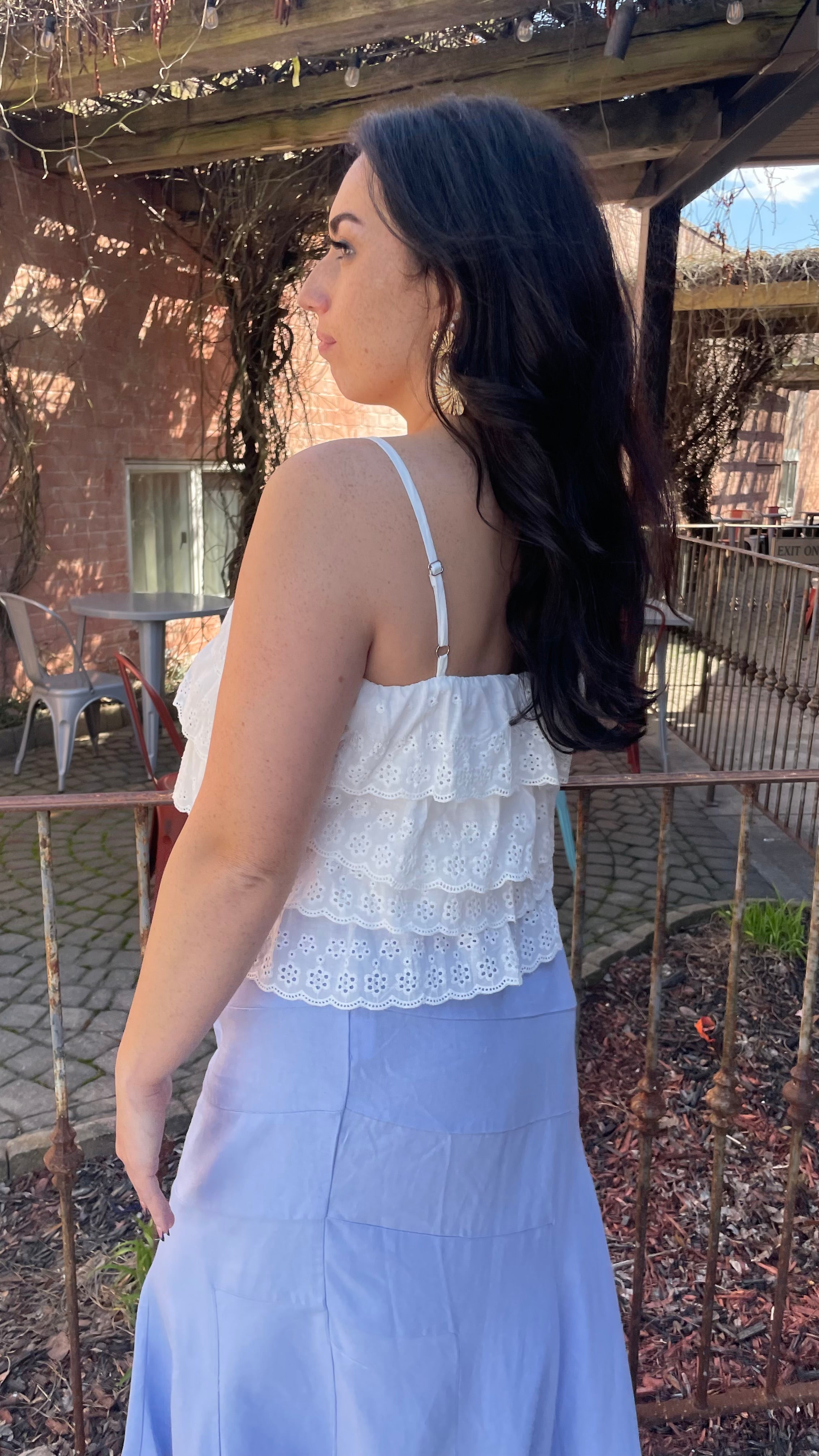 Whimsical White Eyelet Ruffle Tier Top