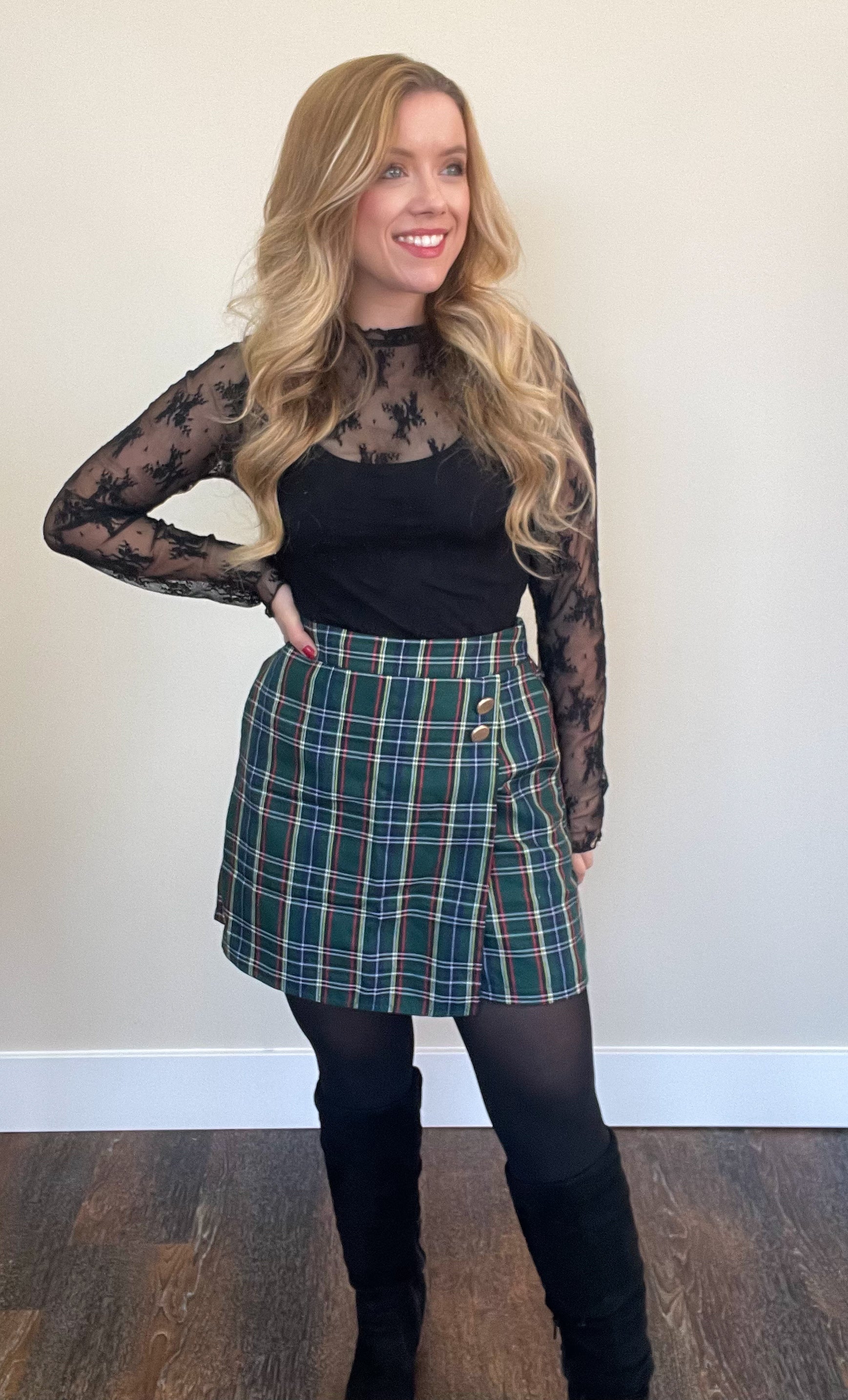 Paris Preppy Plaid Wrap Front Skort