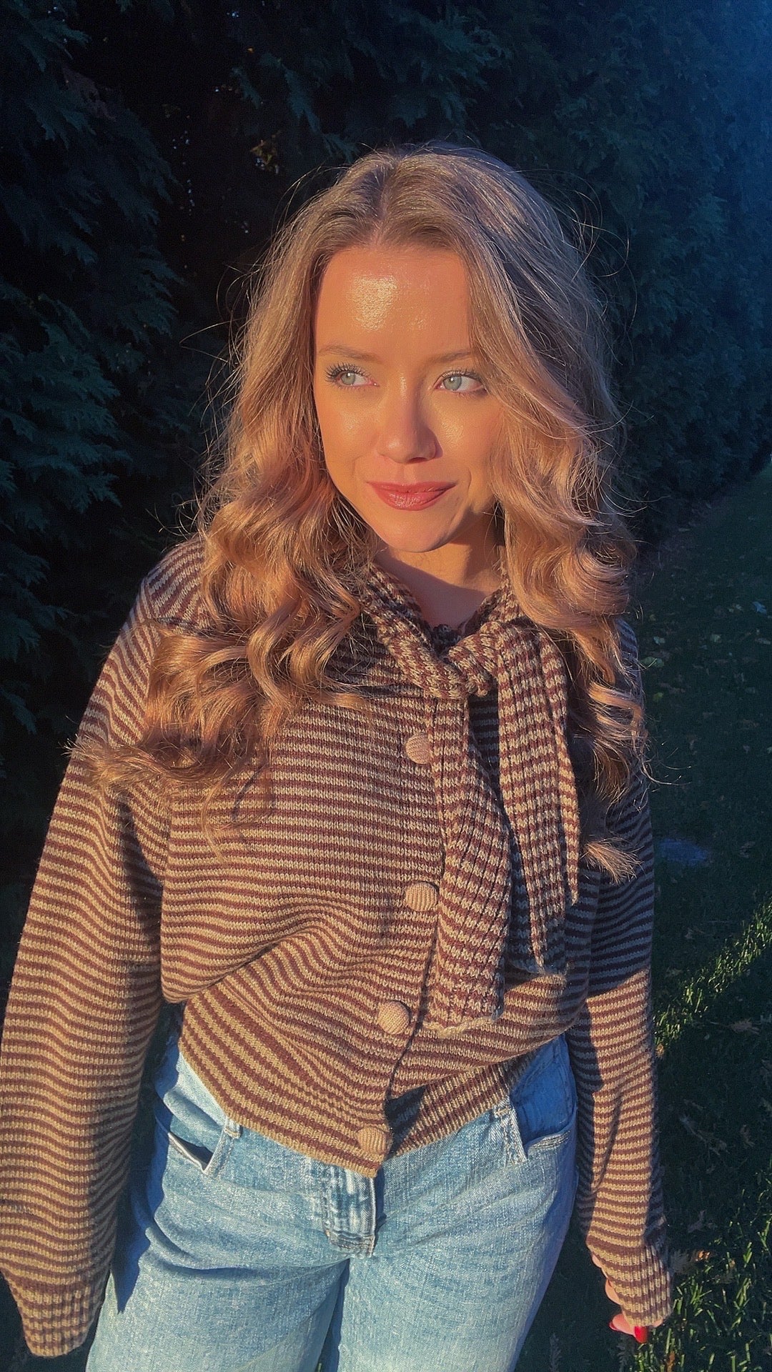 Tallulah Tie Neck Striped Cardigan Sweater