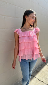 Femme Flounce Pink Ruffle Top