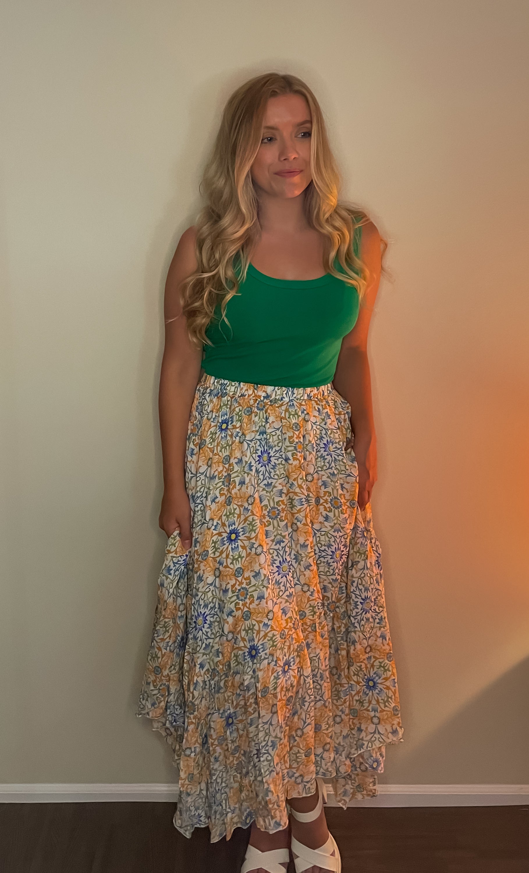 Fiona Floral Hanky Hem Maxi Skirt