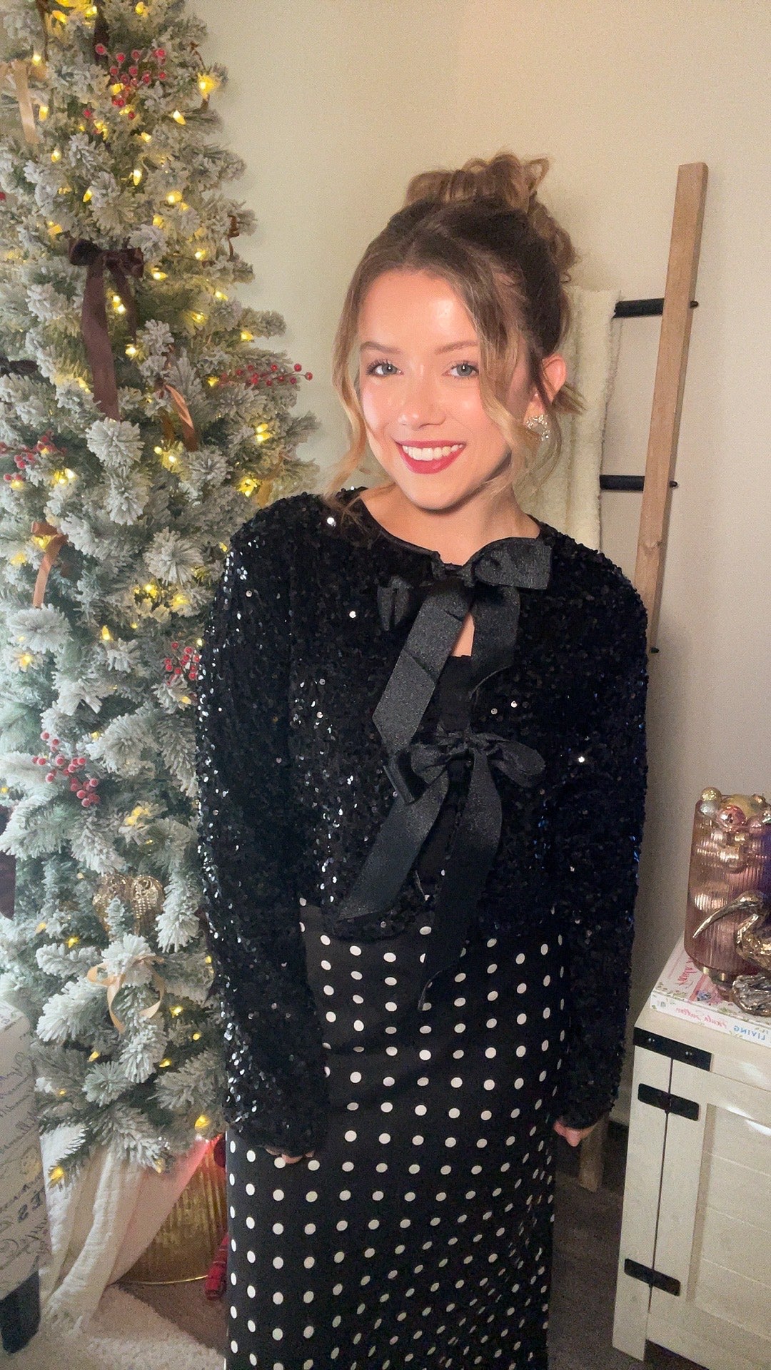 Pretty As A Present Sequin Bow Tie-Closure Jacket - Black