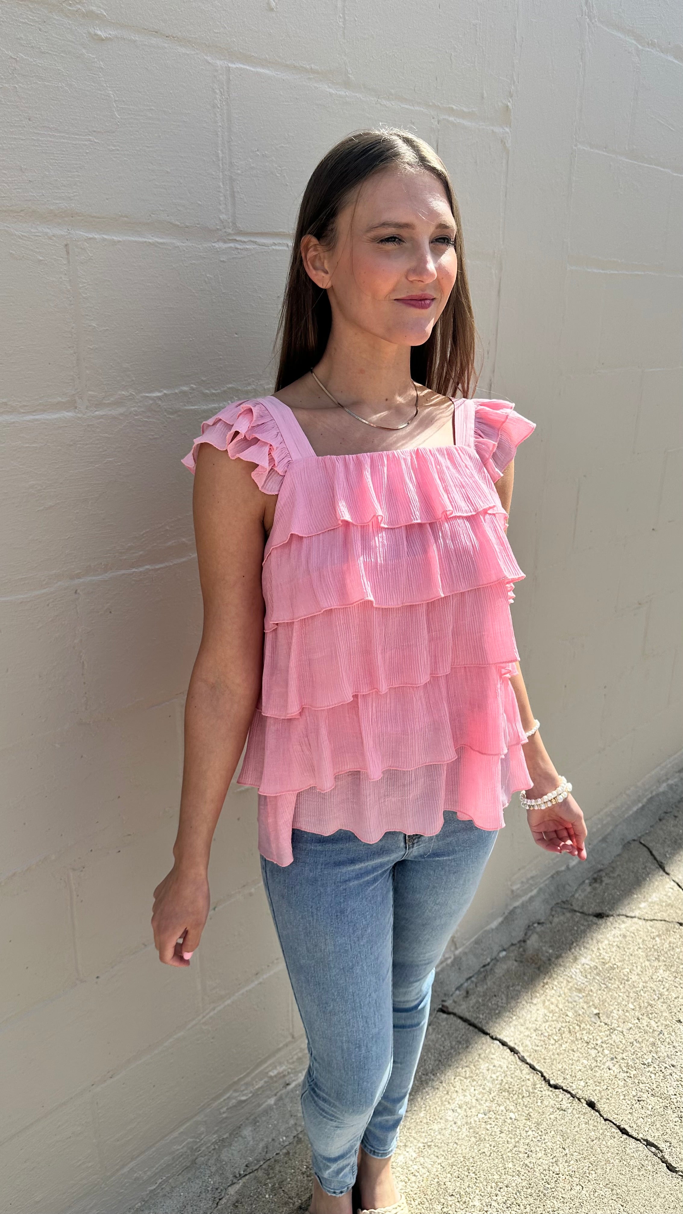 Femme Flounce Pink Ruffle Top