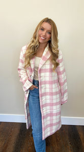 Hannah Pink Plaid Wool Coat