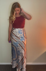 Sabrina Satin Scarf Print Maxi Skirt with Slit