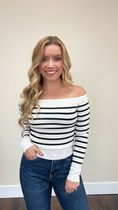 Elaine Striped Off-the-Shoulder Sweater Top