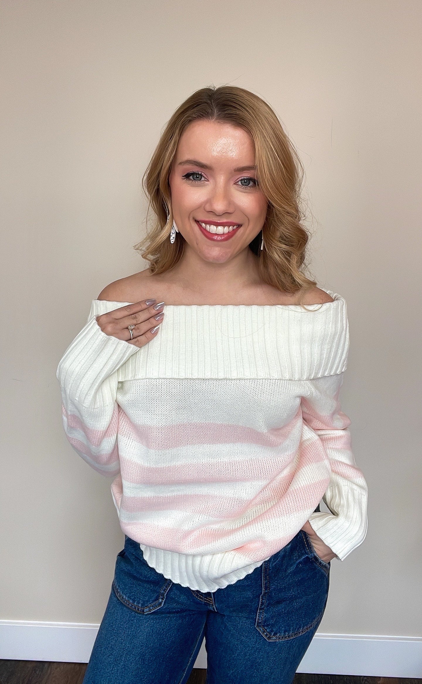 Love in the Air Off the Shoulder Striped Sweater