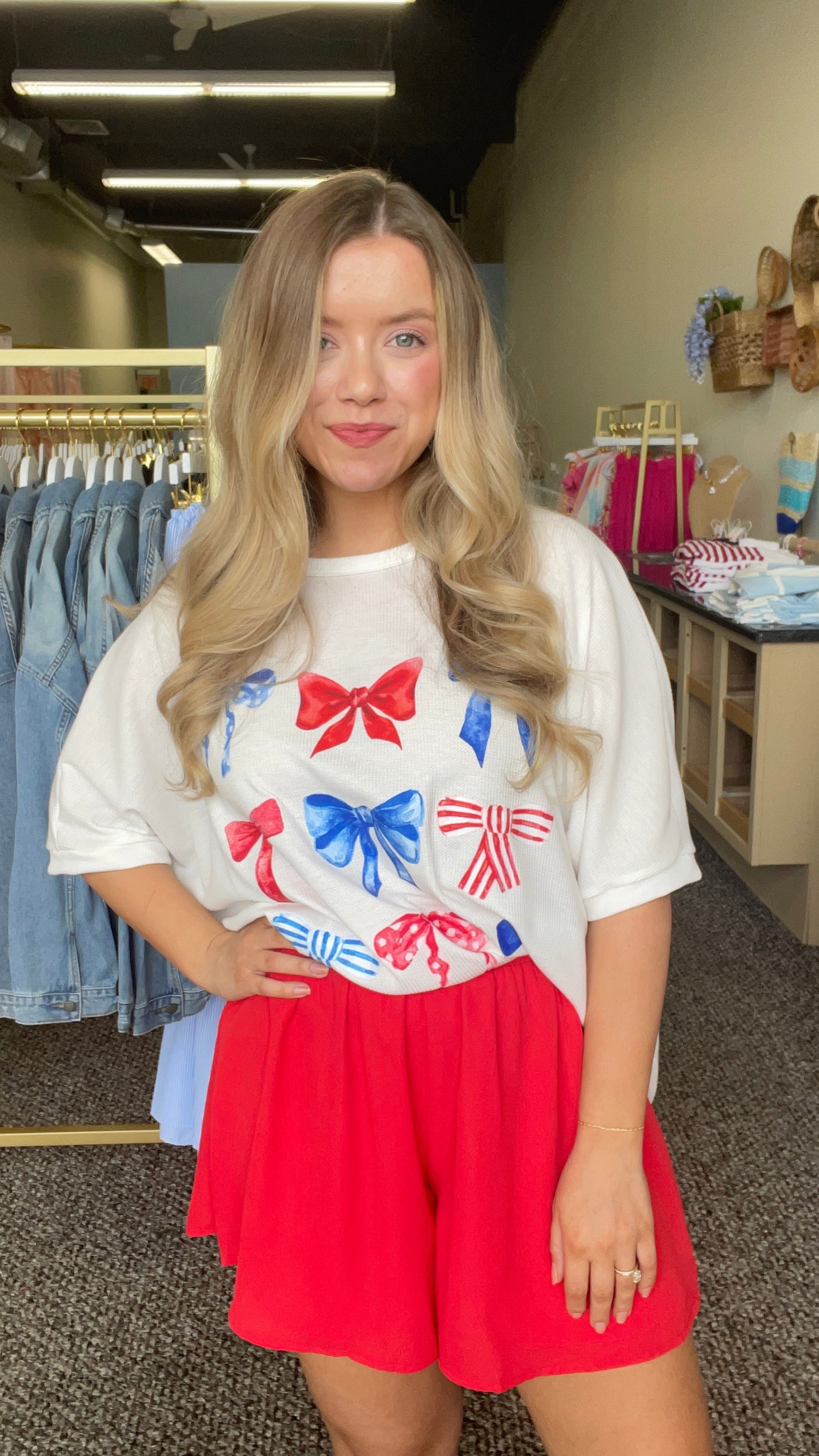 Red, White & Bows Oversized Graphic Tee