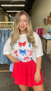 Red, White & Bows Oversized Graphic Tee