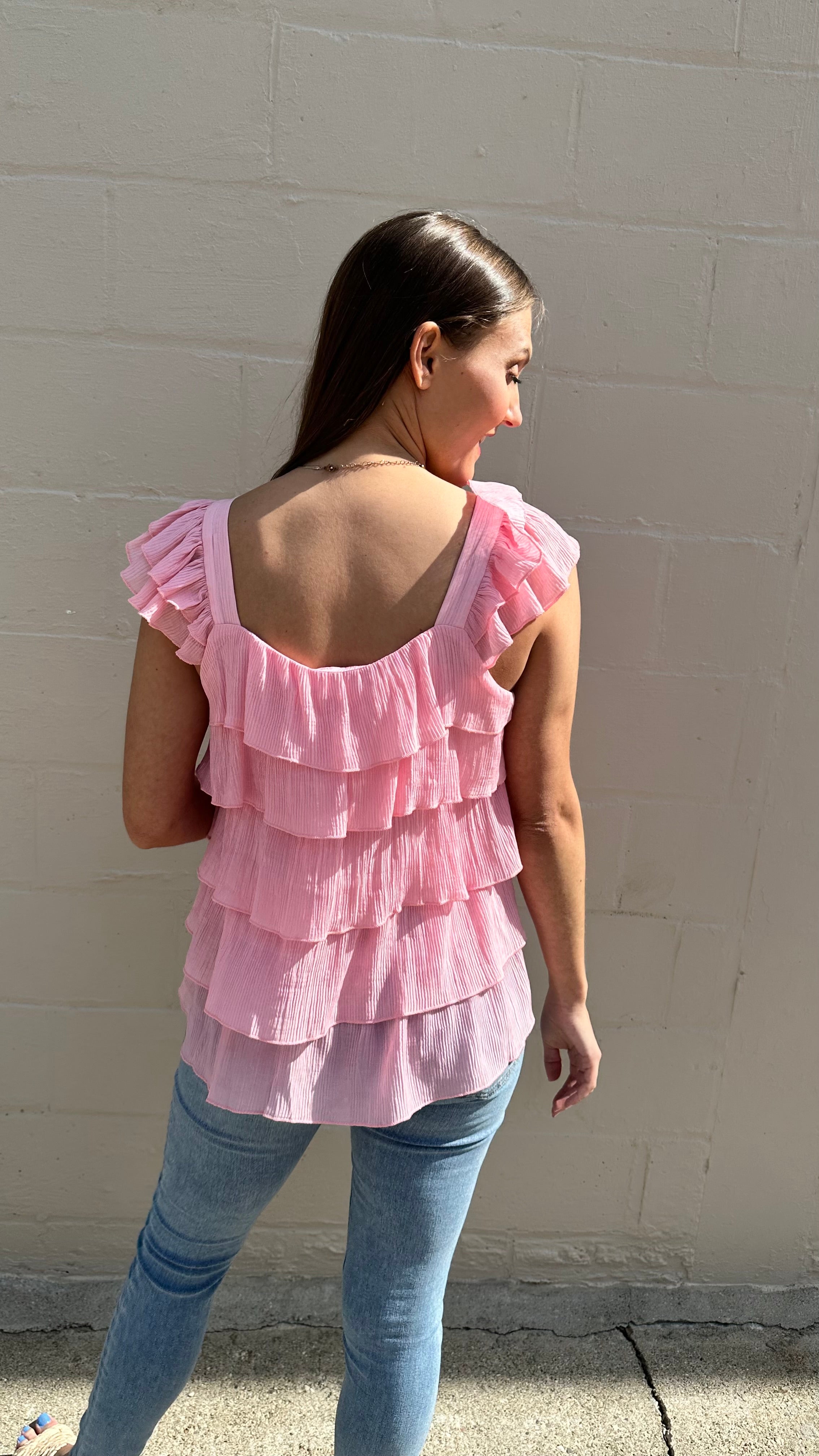 Femme Flounce Pink Ruffle Top