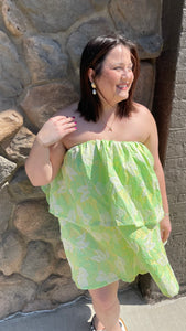 Lime Luxe Jacquard Strapless Mini Dress