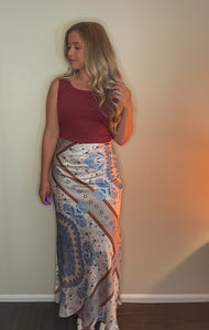 Sabrina Satin Scarf Print Maxi Skirt with Slit