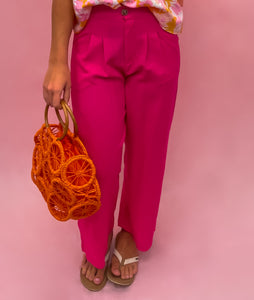 Sunkissed Fuschia Pleated Linen Summer Trousers