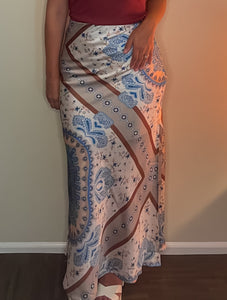 Sabrina Satin Scarf Print Maxi Skirt with Slit