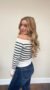 Elaine Striped Off-the-Shoulder Sweater Top