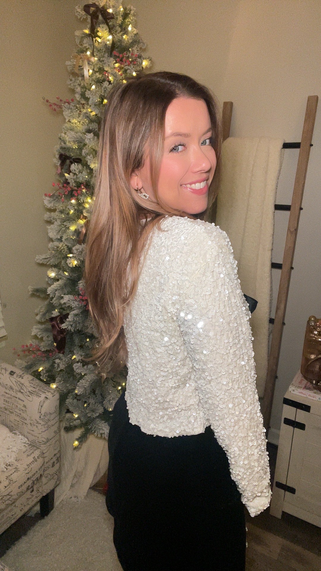 Pretty As A Present Sequin Bow Tie-Closure Jacket - Ivory