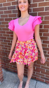 Sunny Floral High Waist Flutter Shorts