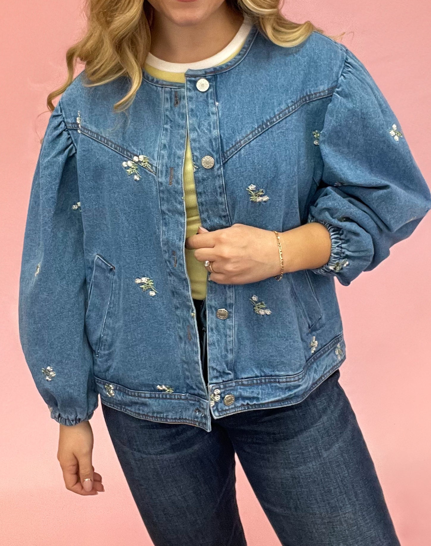 April Showers Floral Embroidered Denim Jacket