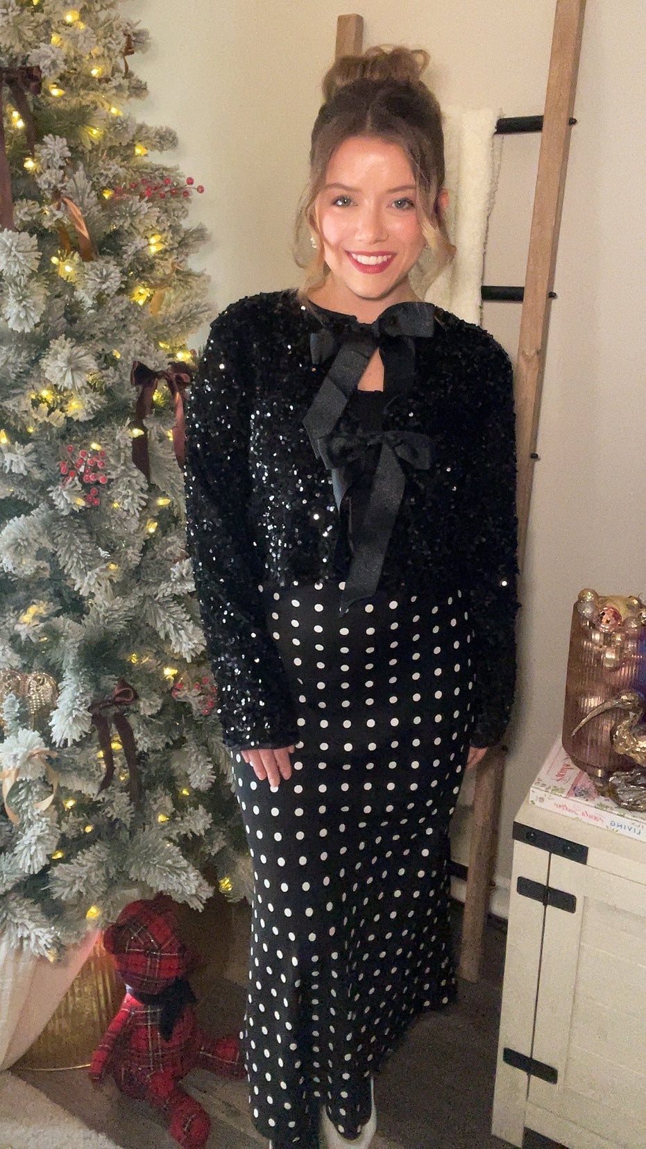 The Holiday Polka Dot Satin Midi Skirt