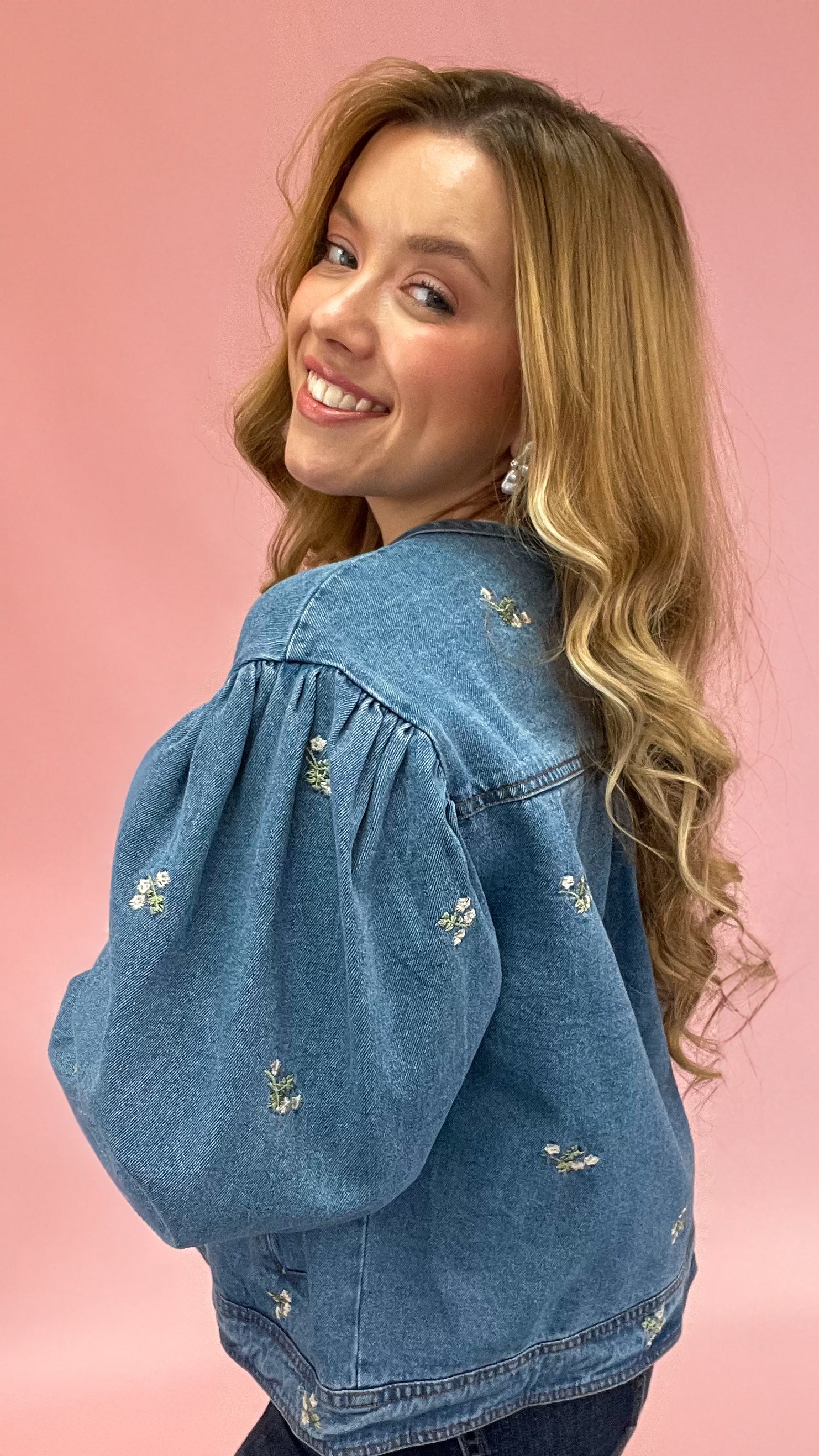 April Showers Floral Embroidered Denim Jacket