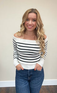 Elaine Striped Off-the-Shoulder Sweater Top