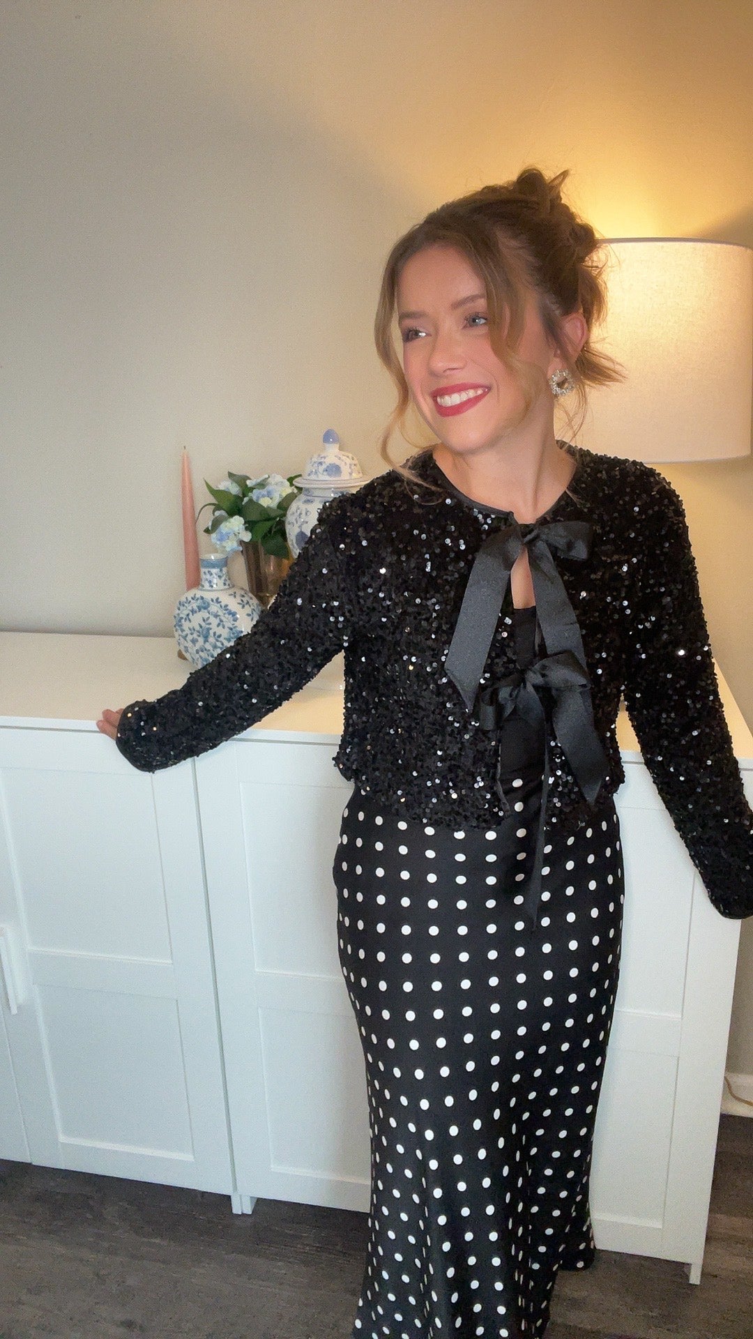 Pretty As A Present Sequin Bow Tie-Closure Jacket - Black