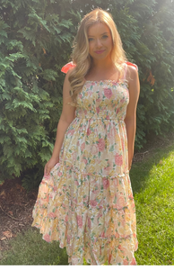 Vienna Warm Floral Midi Dress with Tie Shoulders