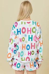 ‘HO HO HO' Rhinestone Colorful Lounge Top