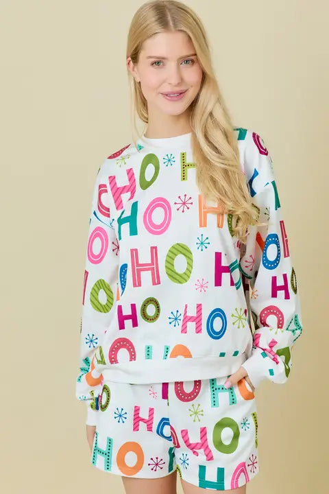 ‘HO HO HO' Rhinestone Colorful Lounge Top