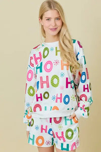 ‘HO HO HO' Rhinestone Colorful Lounge Top