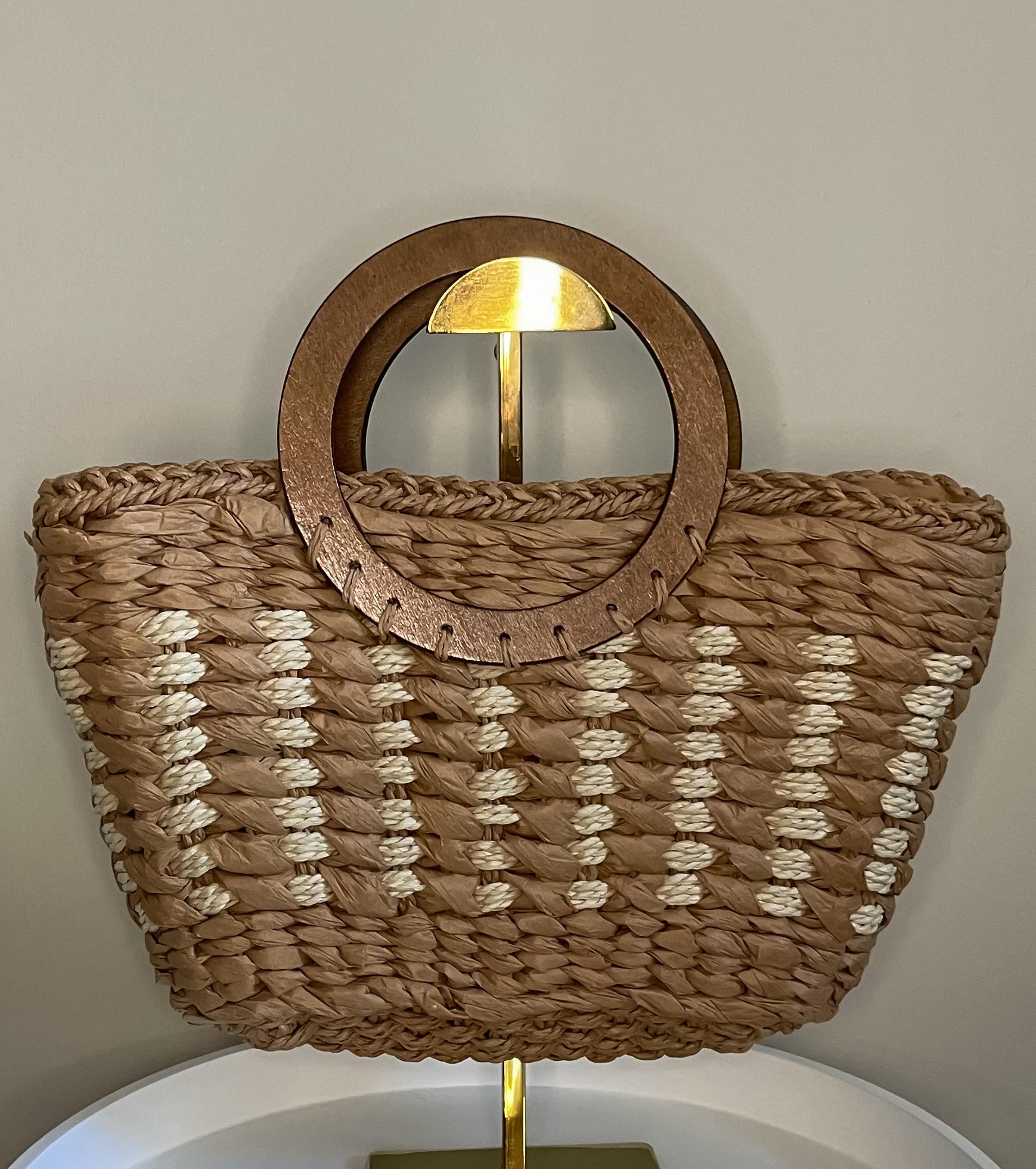 Uptown Hoop Handle Woven Basket Tote Bag